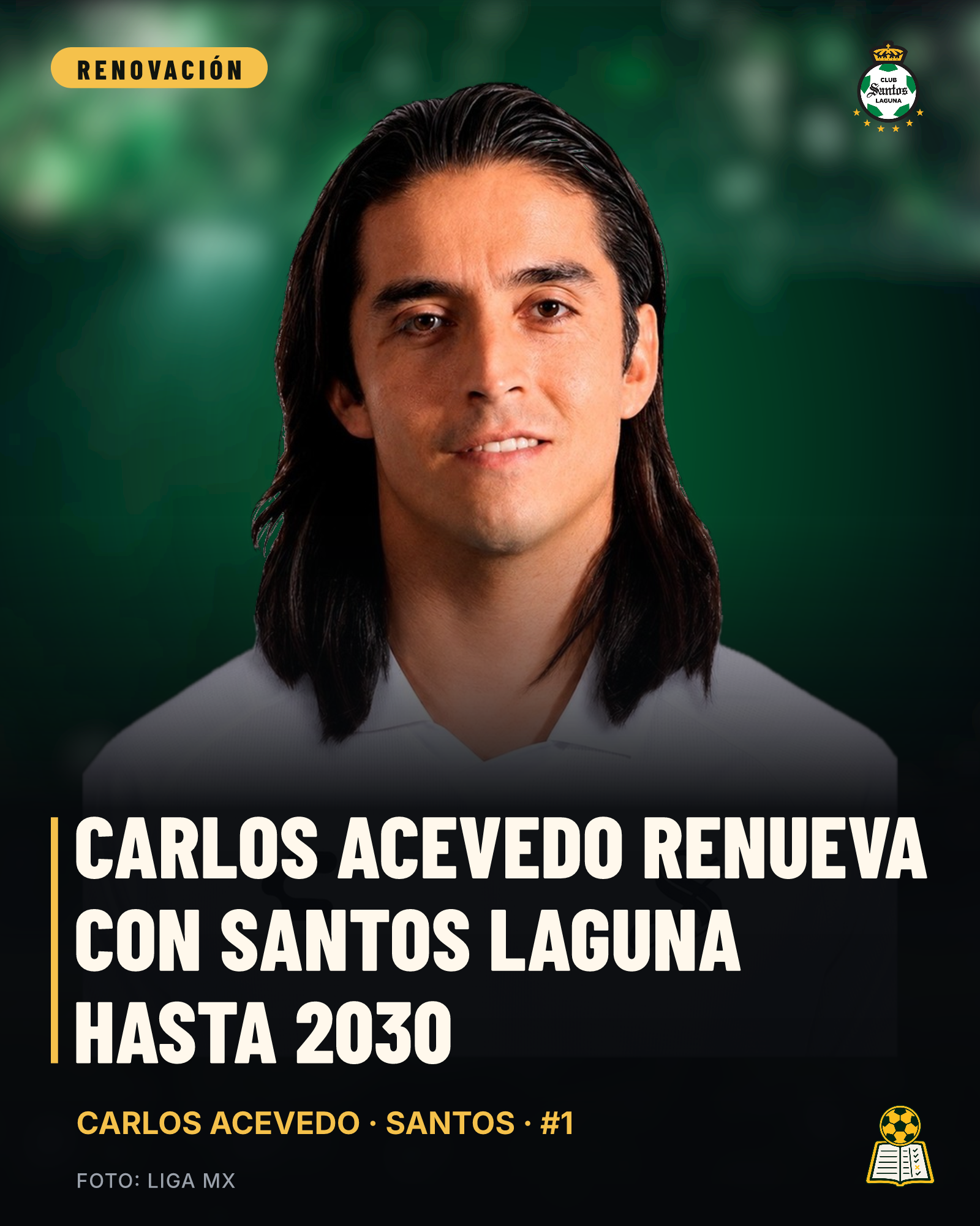Carlos Acevedo renueva con Santos Laguna hasta 2030